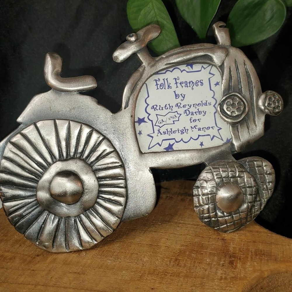 Vintage Whimsical Pewter Tractor Picture Frame 🚜 ✨ Vintage 90s